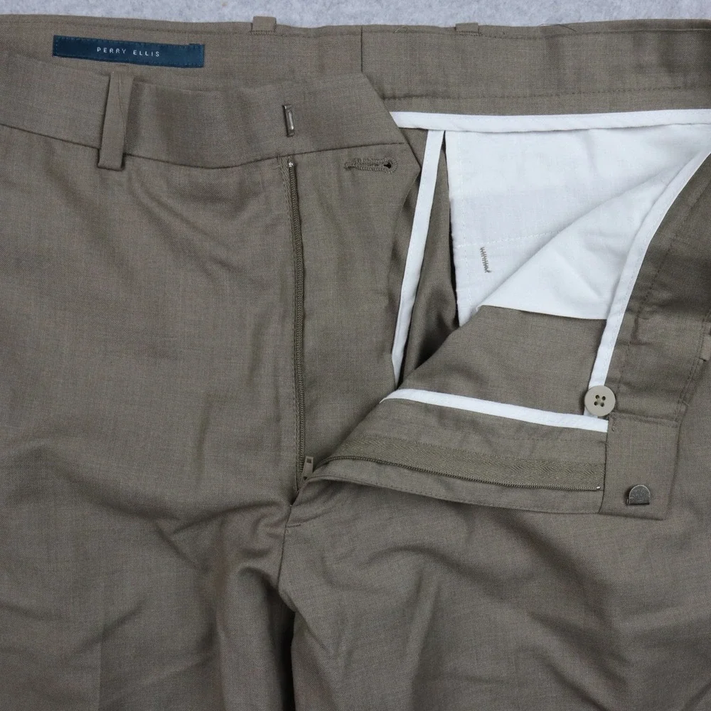 Perry‎ Ellis Pants Mens 36x30 Dress Slacks Suit Business Formal Flat Front Brown